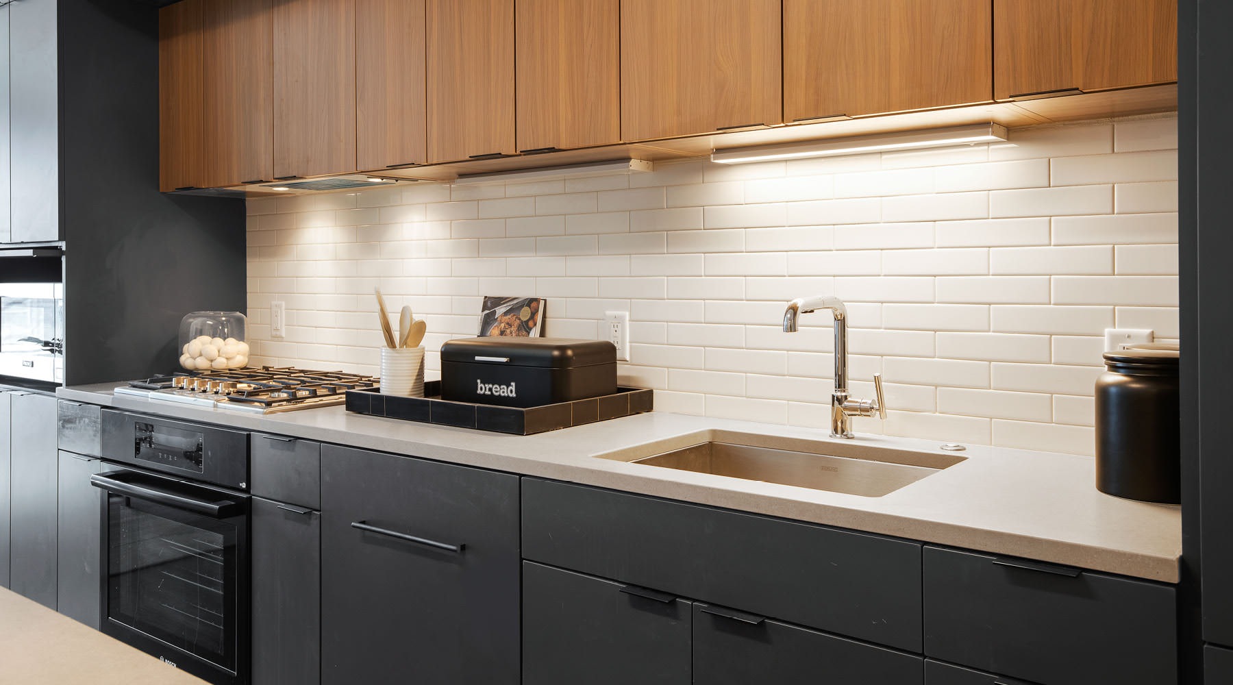 beautiful kitchen with wooden cabinets